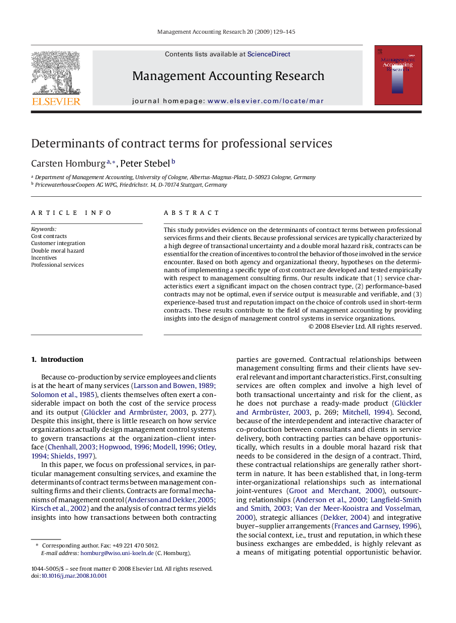 Determinants of contract terms for professional services