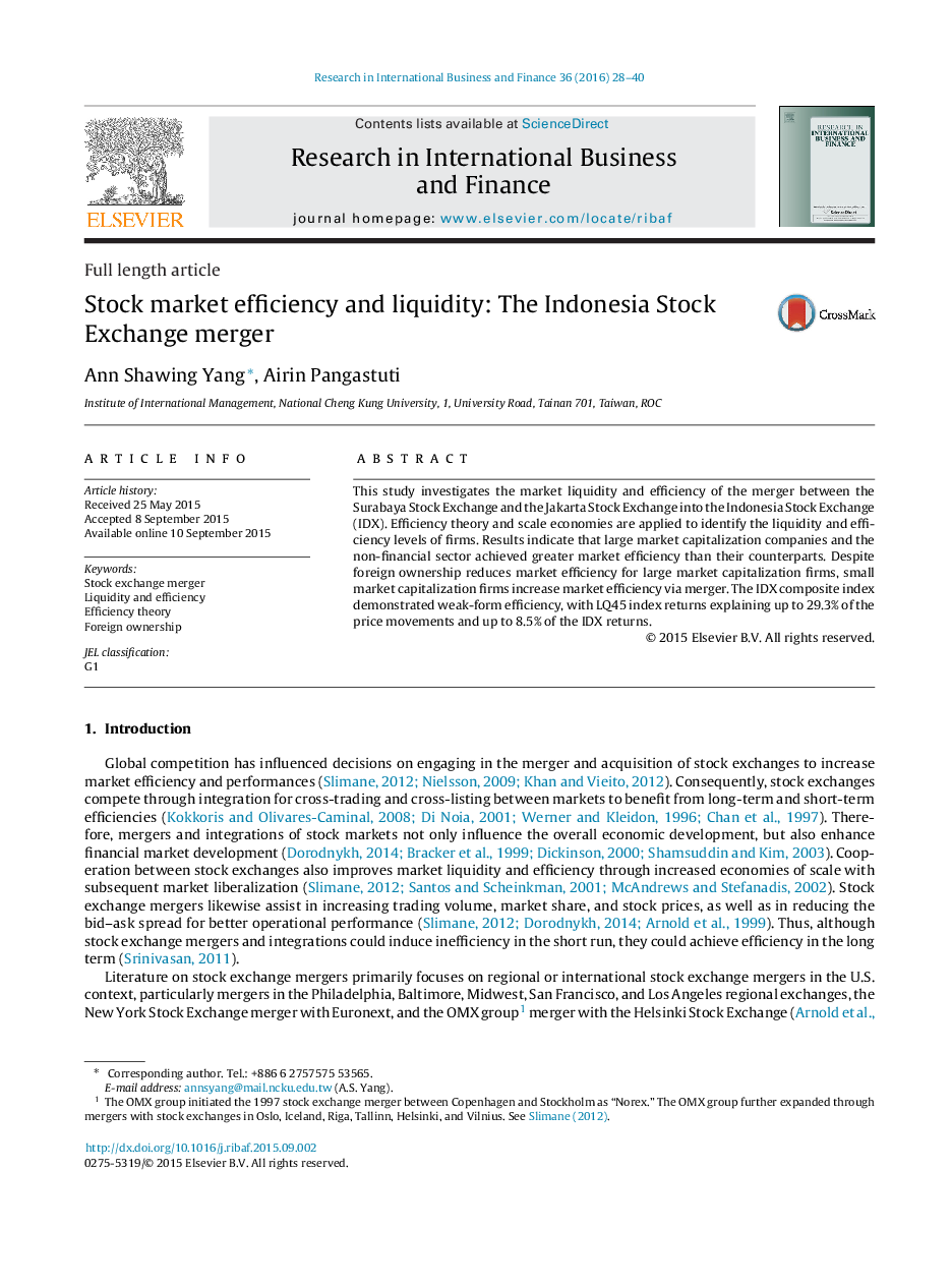 Stock market efficiency and liquidity: The Indonesia Stock Exchange merger