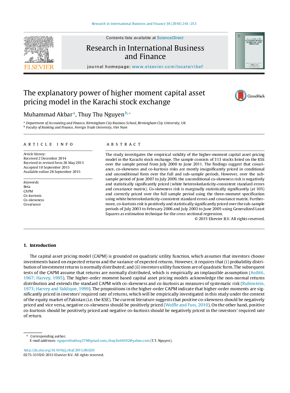 The explanatory power of higher moment capital asset pricing model in the Karachi stock exchange