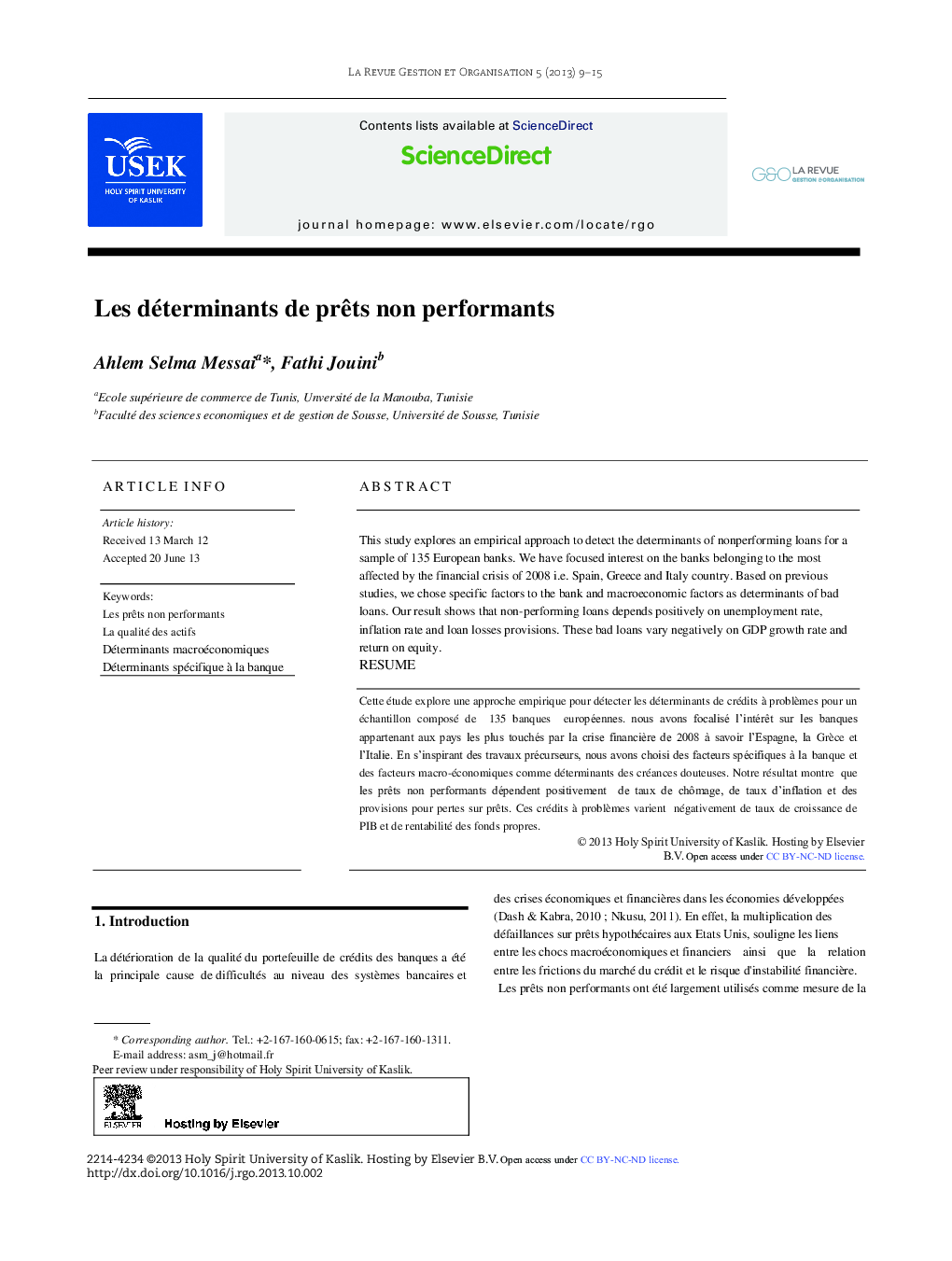 Les déterminants de prêts non performants 