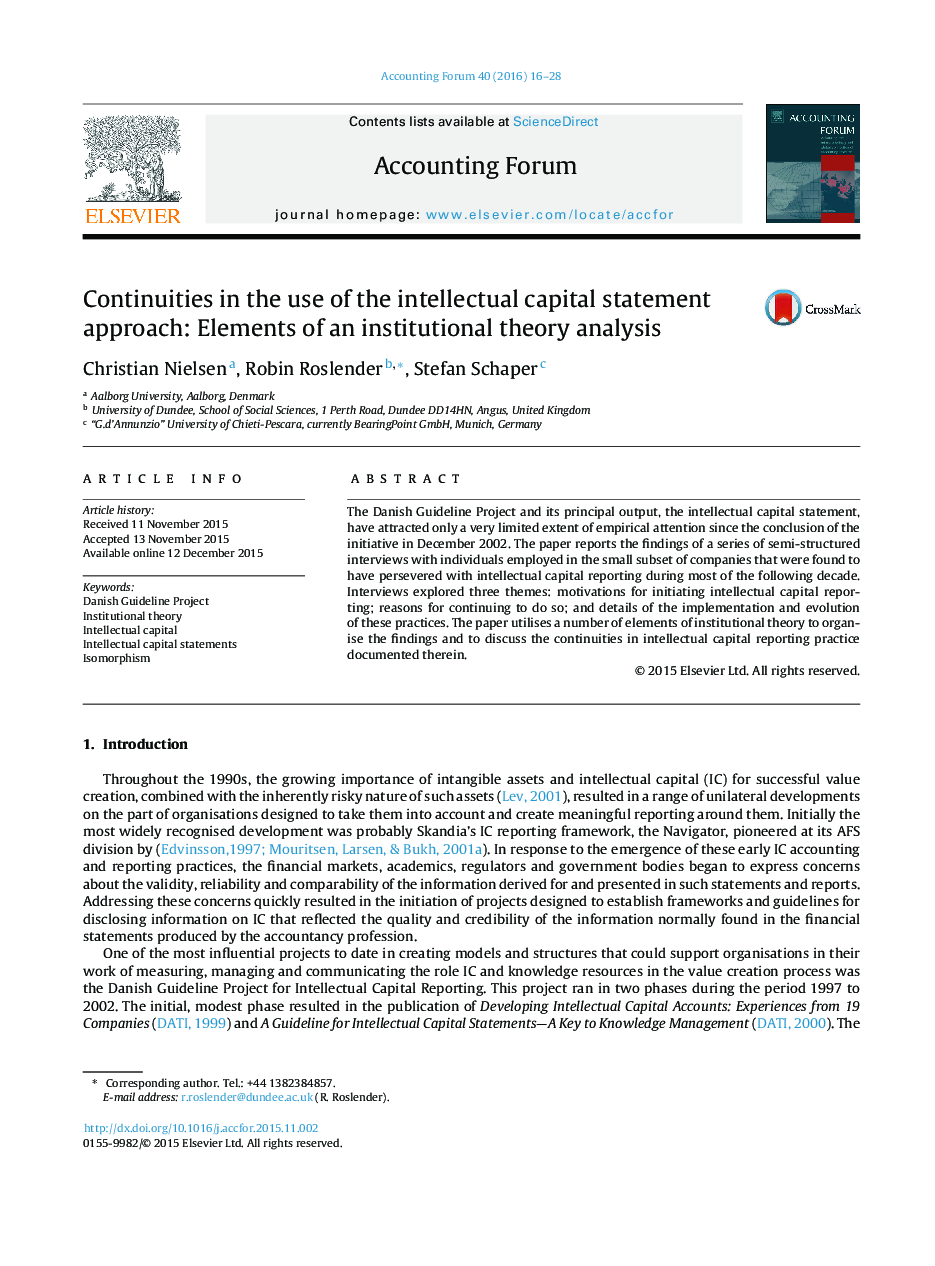 Continuities in the use of the intellectual capital statement approach: Elements of an institutional theory analysis