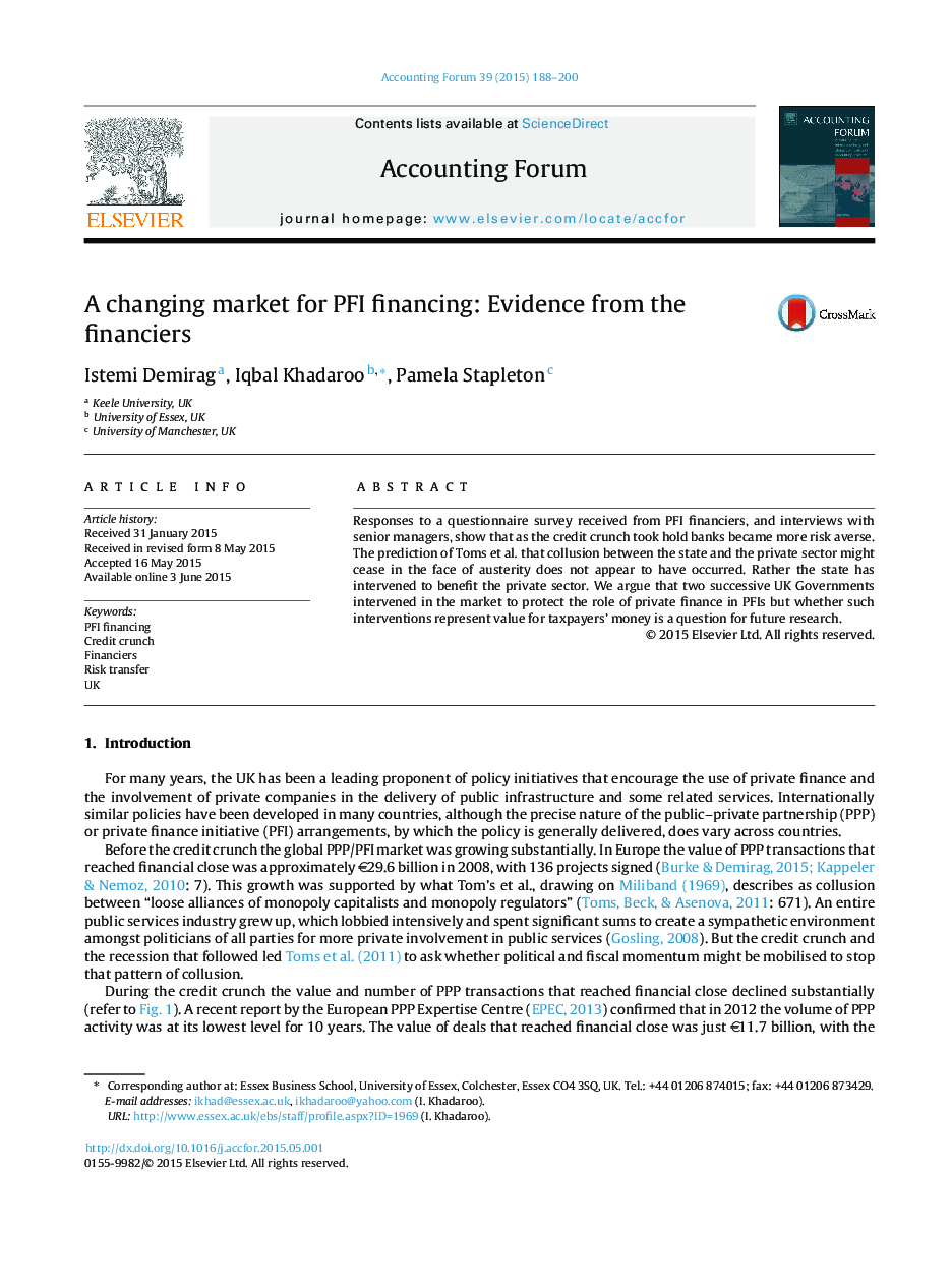 A changing market for PFI financing: Evidence from the financiers