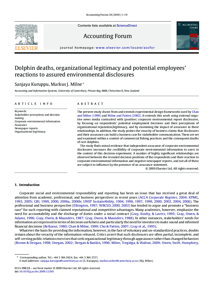 Dolphin deaths, organizational legitimacy and potential employees’ reactions to assured environmental disclosures