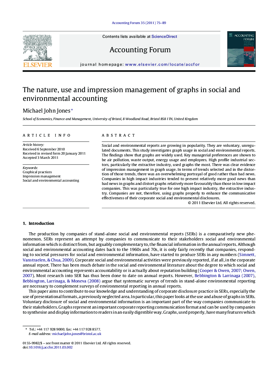 The nature, use and impression management of graphs in social and environmental accounting
