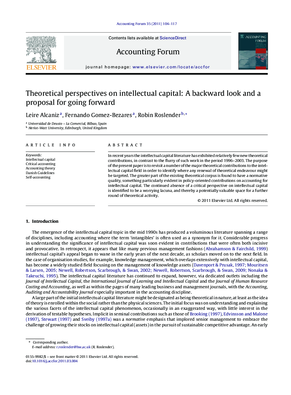 Theoretical perspectives on intellectual capital: A backward look and a proposal for going forward