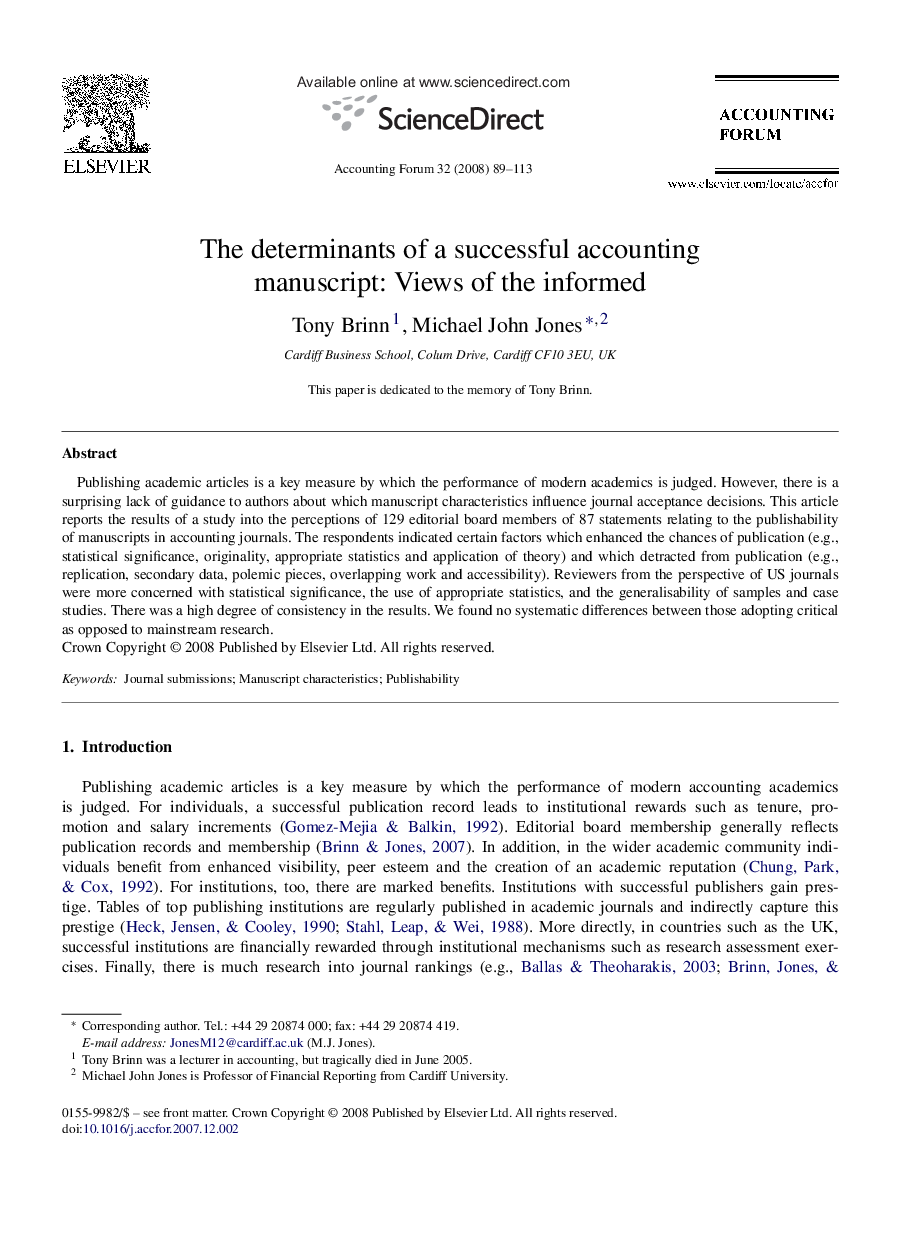 The determinants of a successful accounting manuscript: Views of the informed