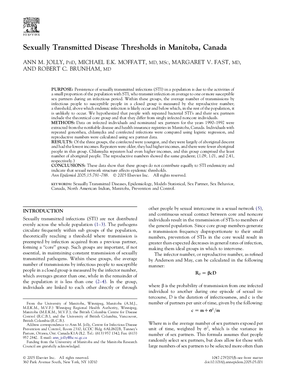 Sexually Transmitted Disease Thresholds in Manitoba, Canada