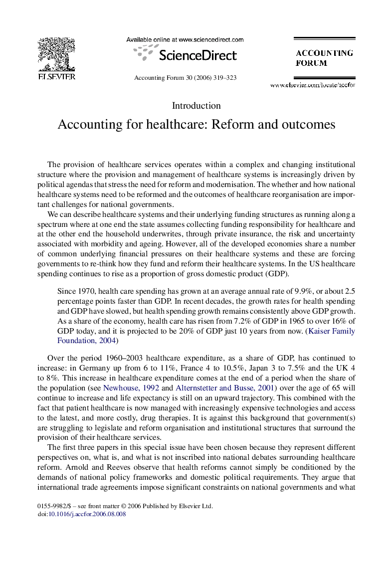 Accounting for healthcare: Reform and outcomes