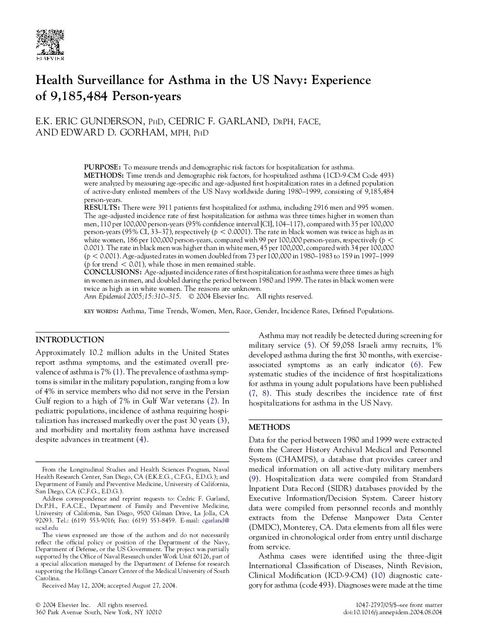 Health Surveillance for Asthma in the US Navy: Experience of 9,185,484 Person-years