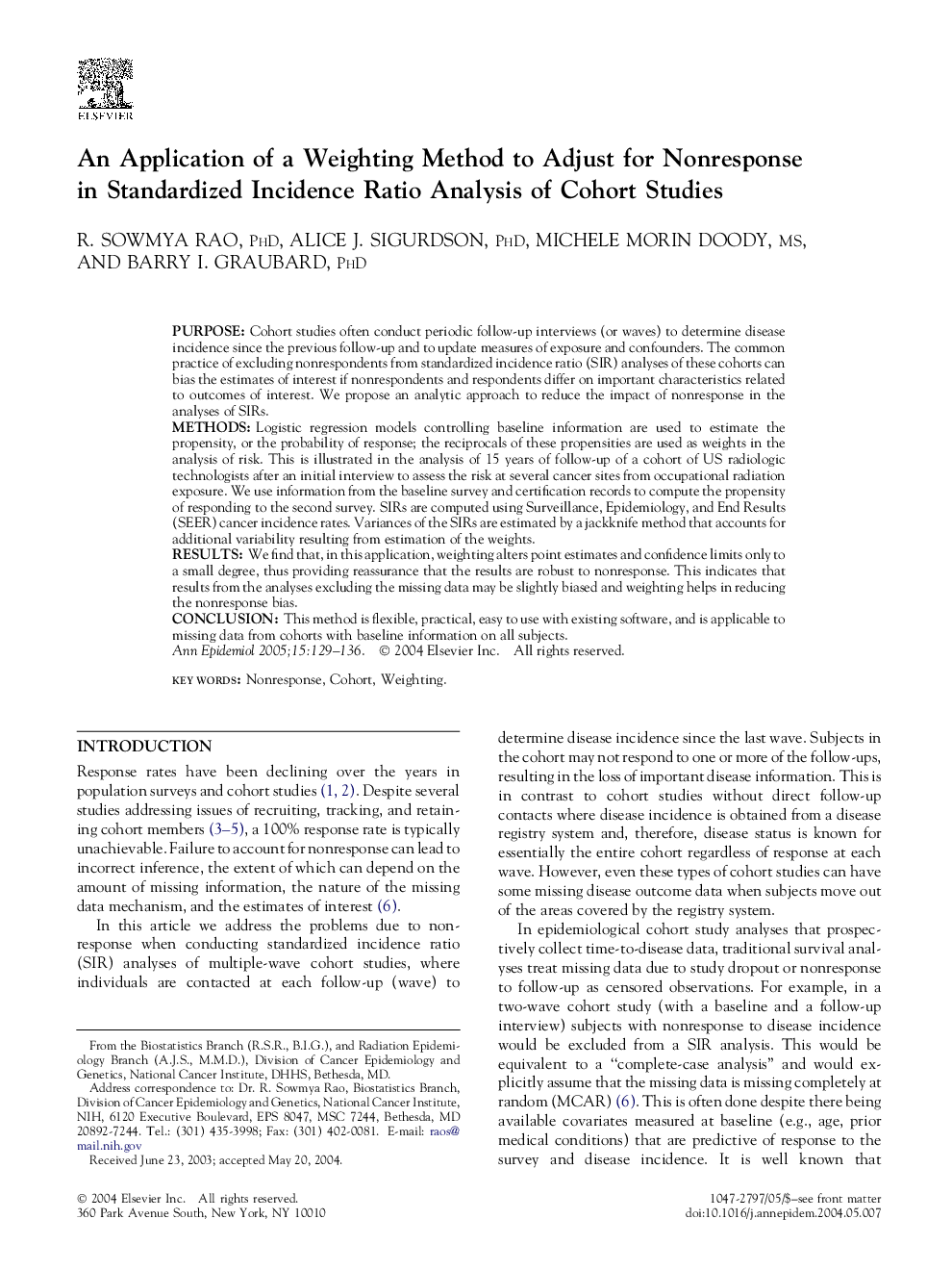 An application of a weighting method to adjust for nonresponse in standardized incidence ratio analysis of cohort studies