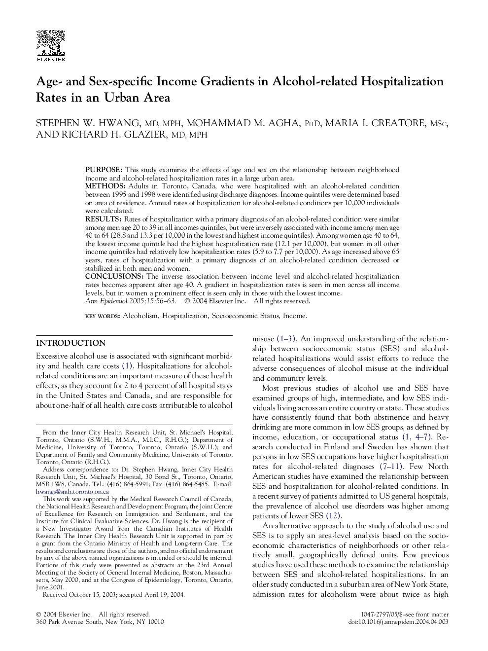 Age- and sex-specific income gradients in alcohol-related hospitalization rates in an urban area