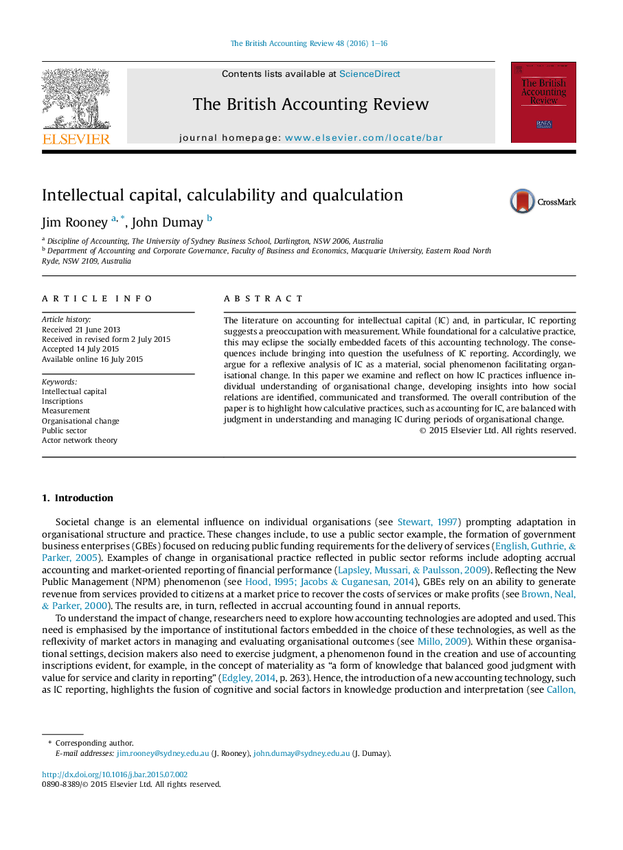 Intellectual capital, calculability and qualculation