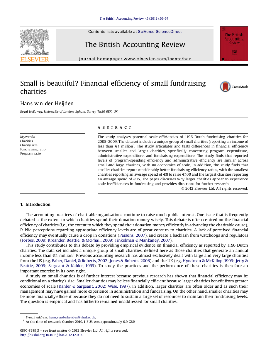 Small is beautiful? Financial efficiency of small fundraising charities