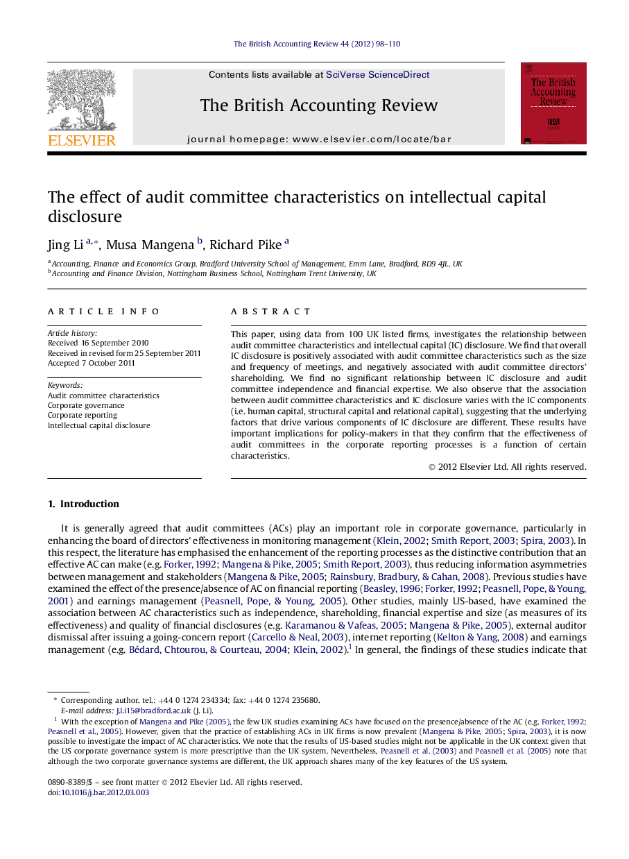 The effect of audit committee characteristics on intellectual capital disclosure