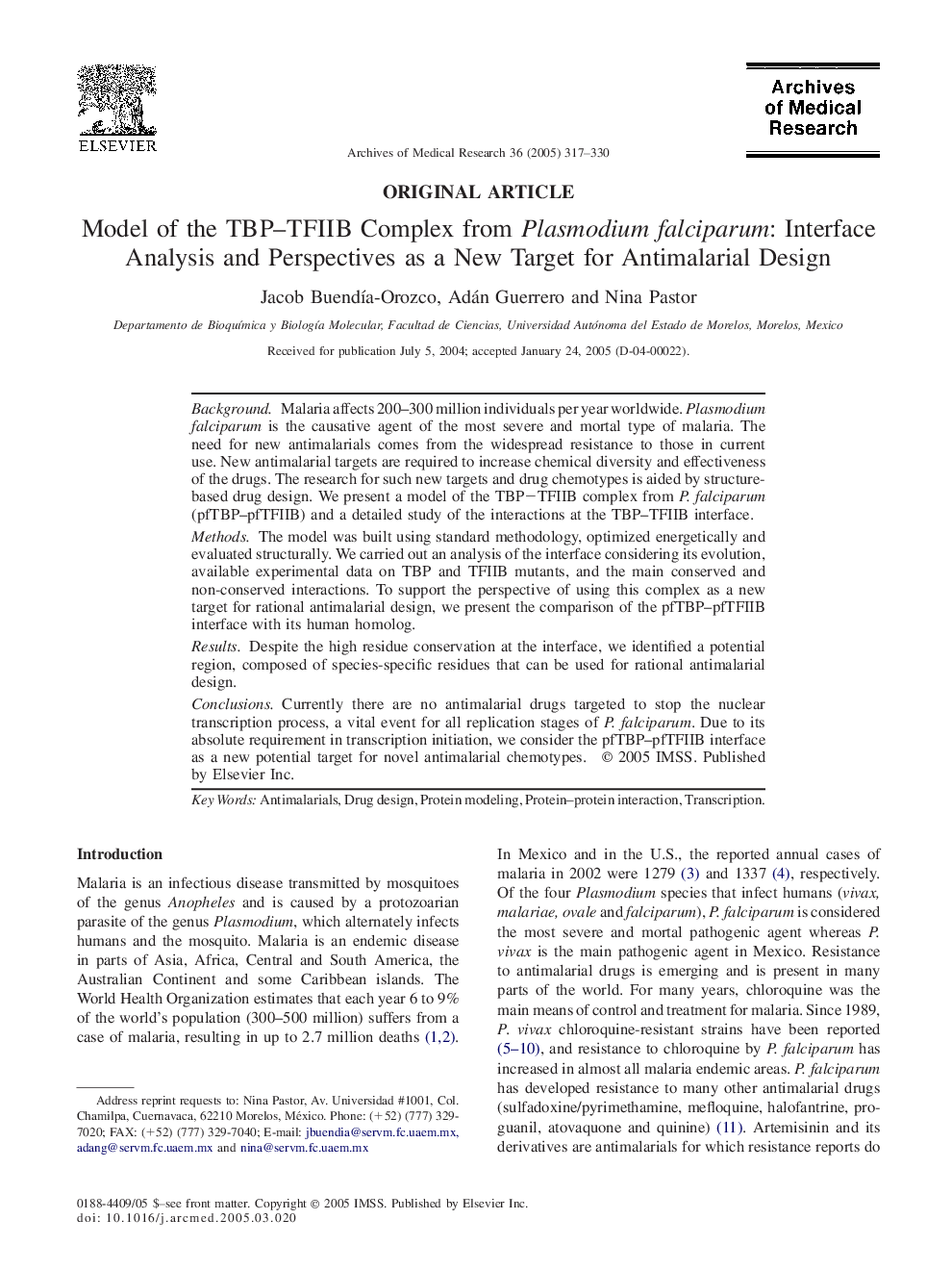 Model of the TBP-TFIIB Complex from Plasmodium falciparum: Interface Analysis and Perspectives as a New Target for Antimalarial Design