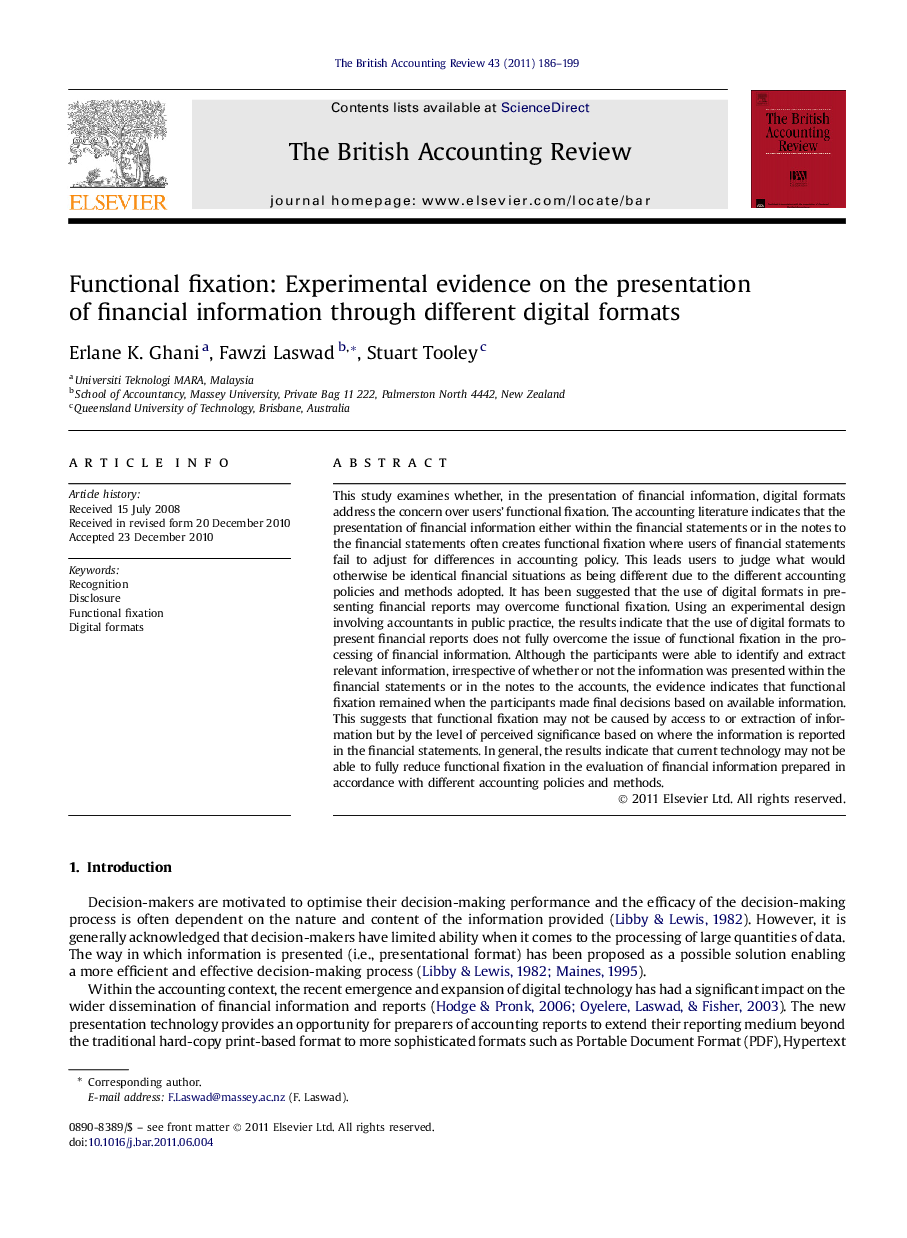 Functional fixation: Experimental evidence on the presentation of financial information through different digital formats