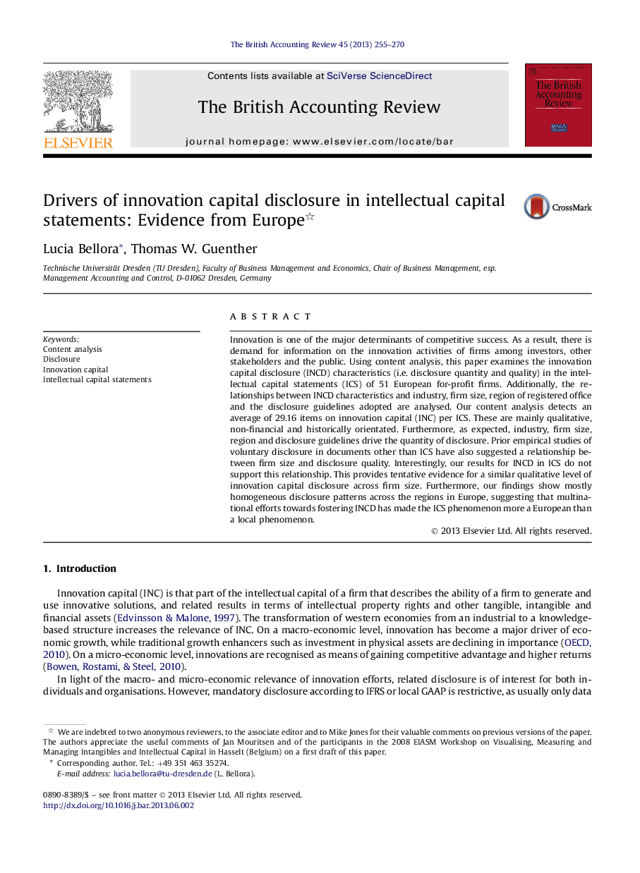 Drivers of innovation capital disclosure in intellectual capital statements: Evidence from Europe 