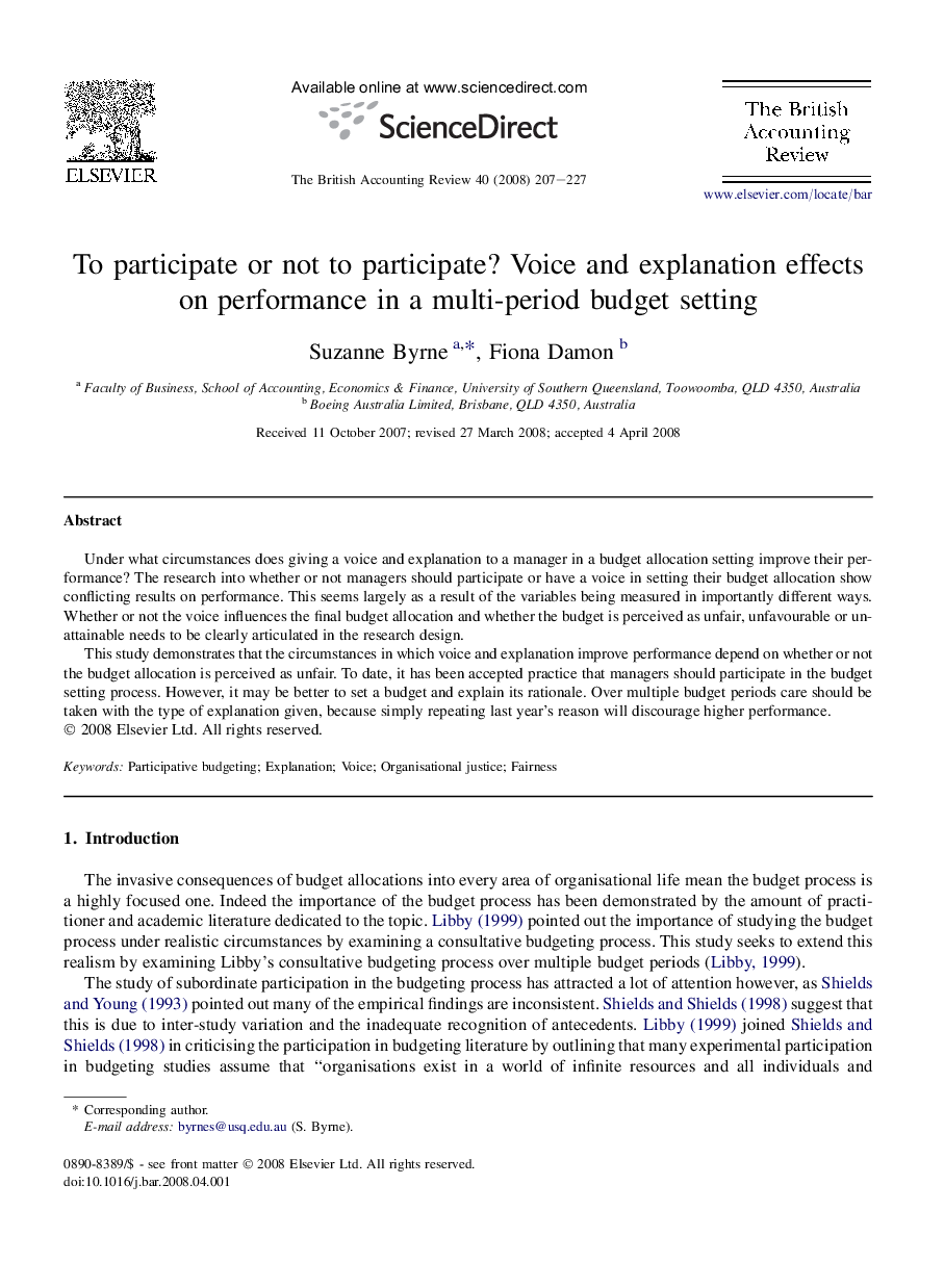 To participate or not to participate? Voice and explanation effects on performance in a multi-period budget setting