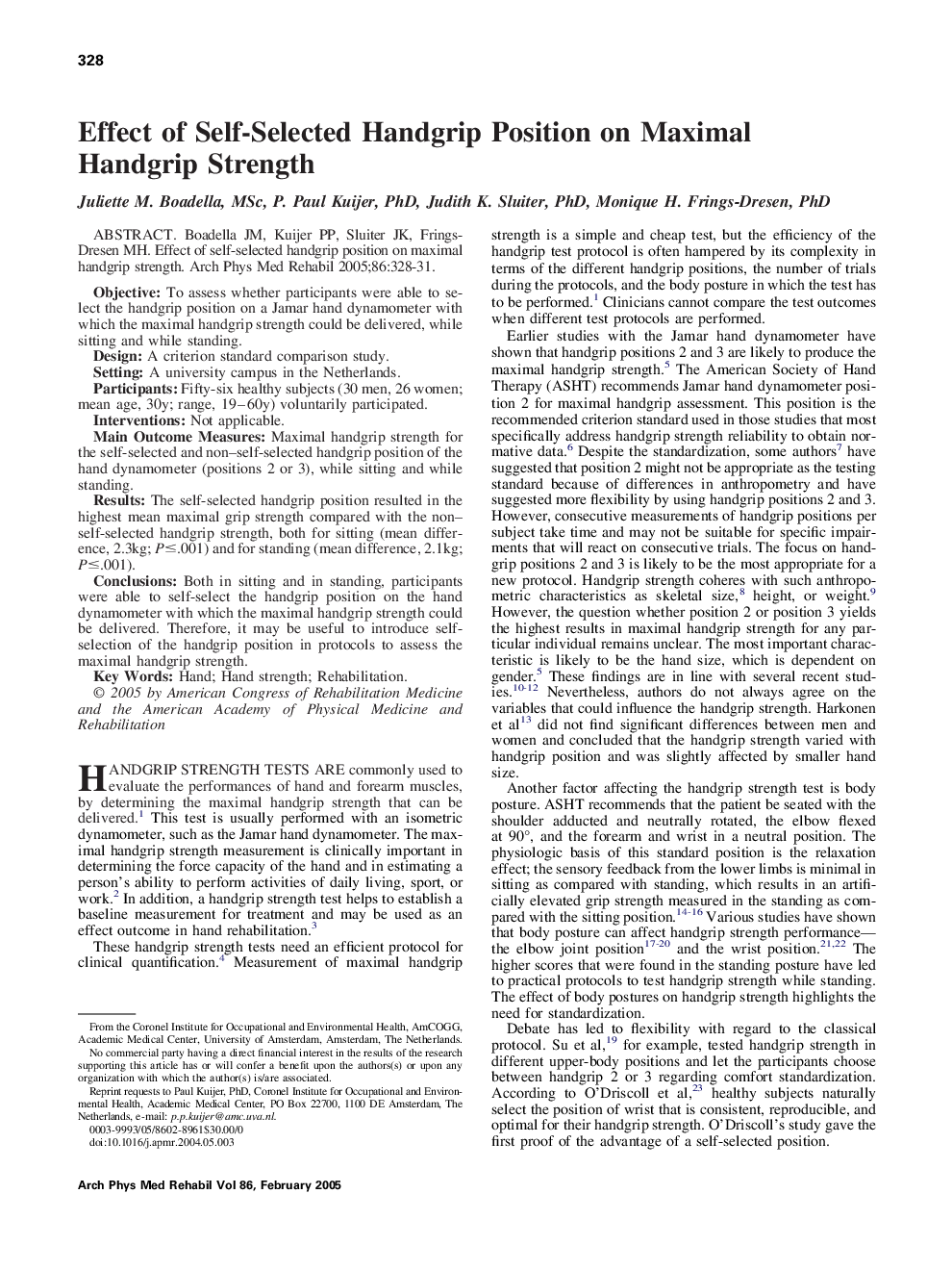 Effect of self-selected handgrip position on maximal handgrip strength