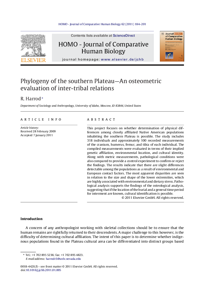 Phylogeny of the southern Plateau—An osteometric evaluation of inter-tribal relations