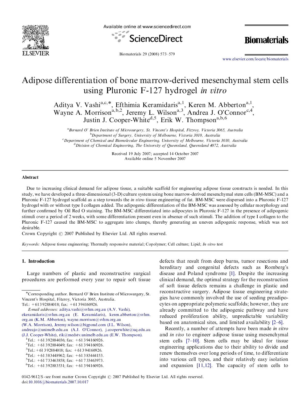 Adipose differentiation of bone marrow-derived mesenchymal stem cells using Pluronic F-127 hydrogel in vitro