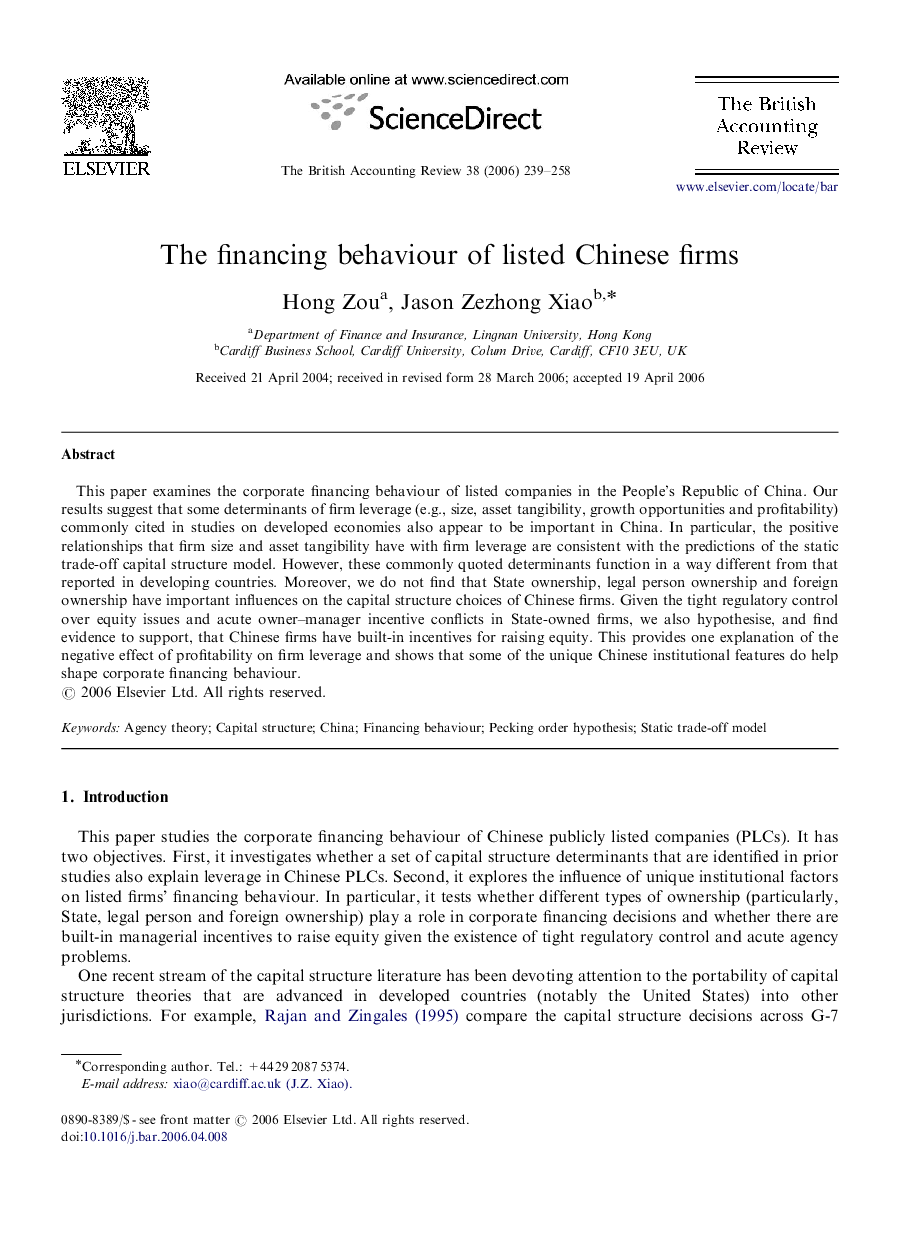 The financing behaviour of listed Chinese firms