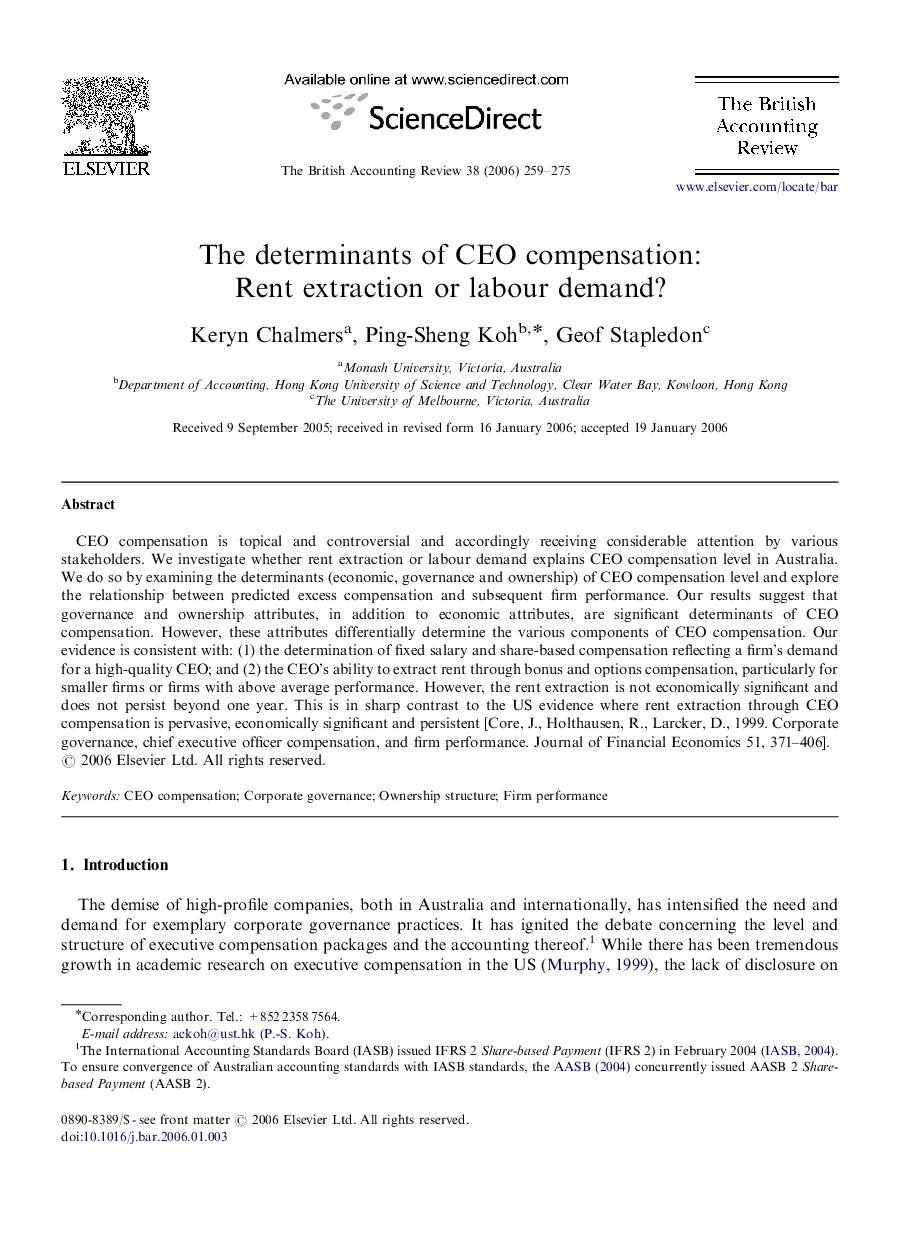 The determinants of CEO compensation: Rent extraction or labour demand?