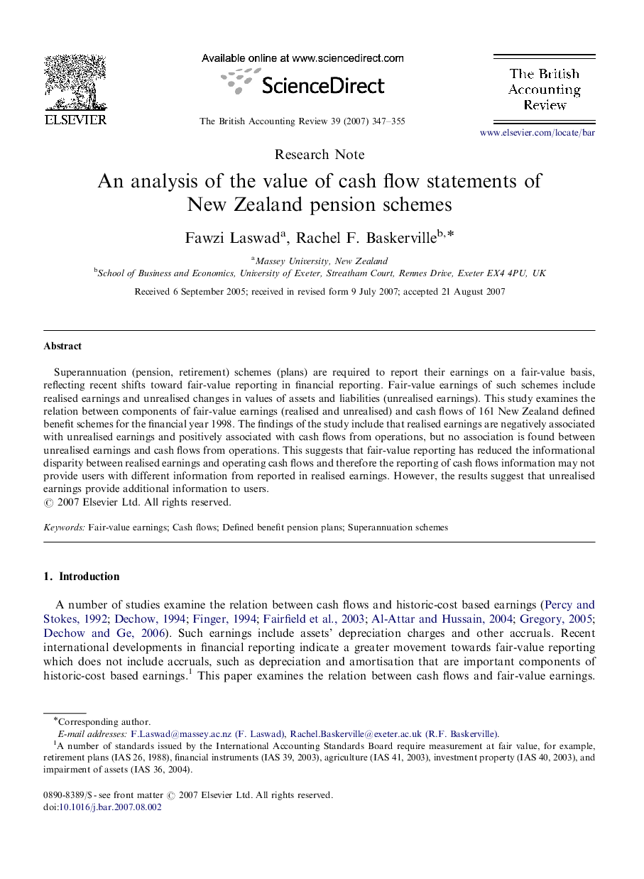 An analysis of the value of cash flow statements of New Zealand pension schemes