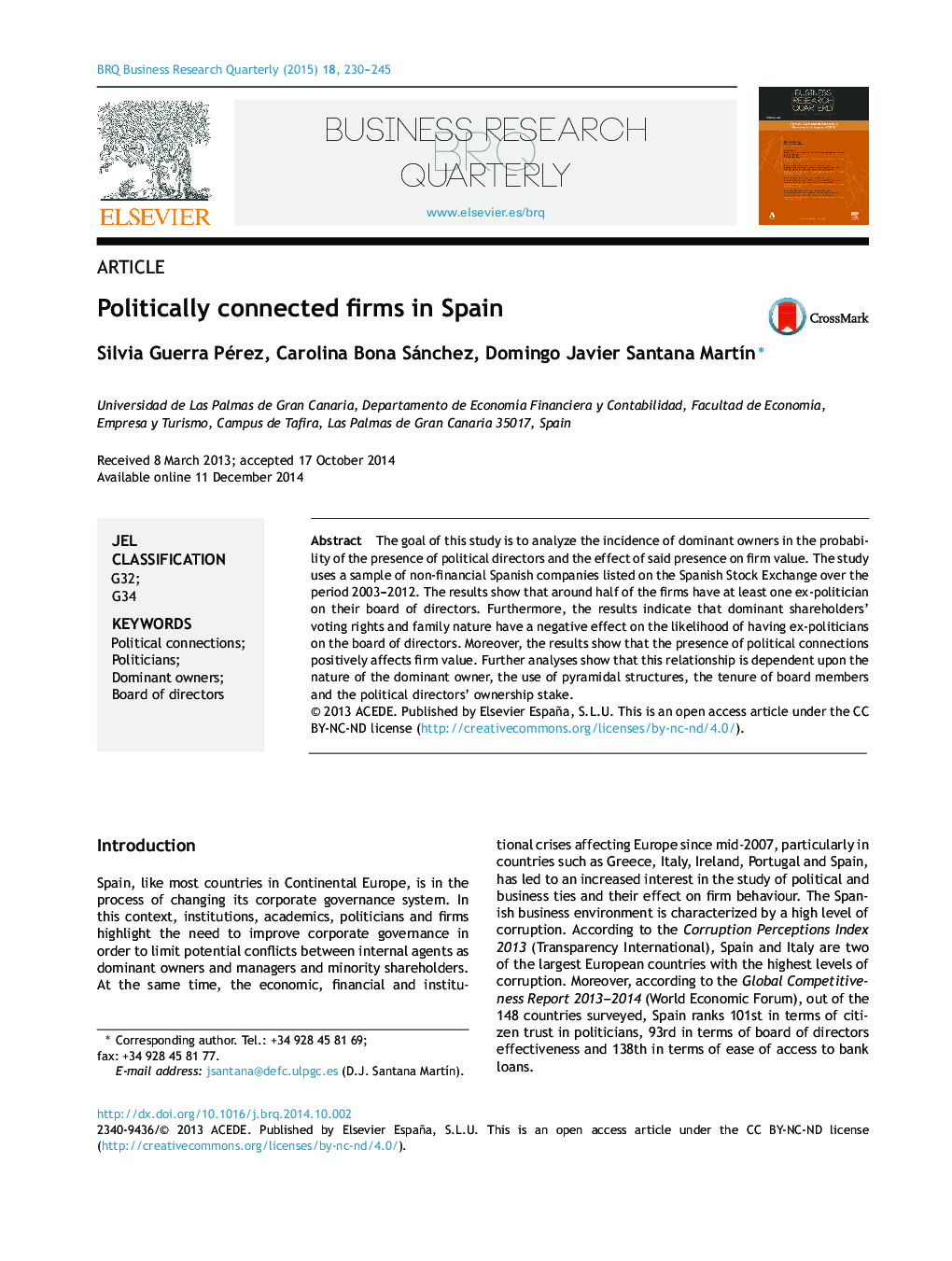 Politically connected firms in Spain