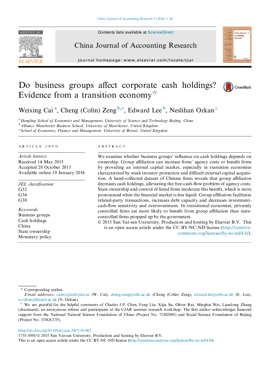 Do business groups affect corporate cash holdings? Evidence from a transition economy 