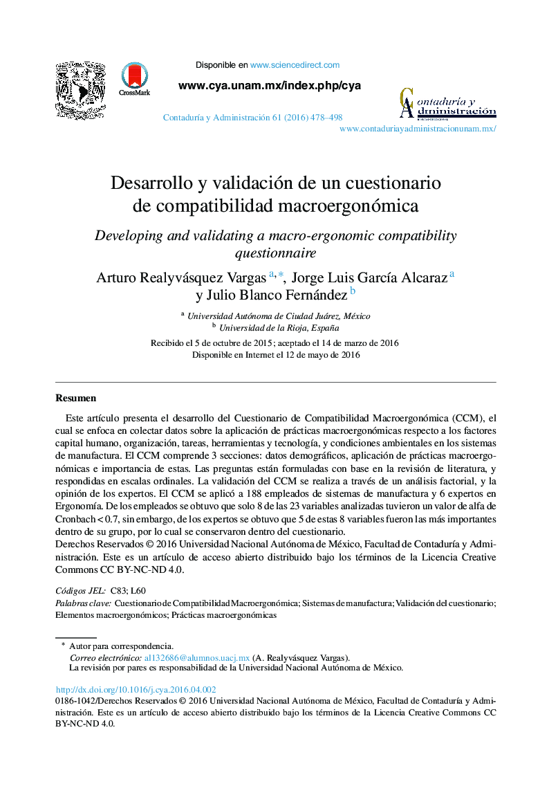 Desarrollo y validación de un cuestionario de compatibilidad macroergonómica 