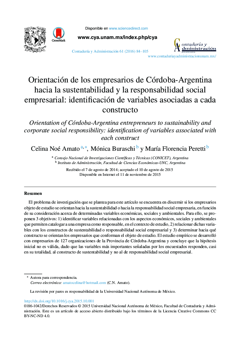 Orientación de los empresarios de Córdoba-Argentina hacia la sustentabilidad y la responsabilidad social empresarial: identificación de variables asociadas a cada constructo 