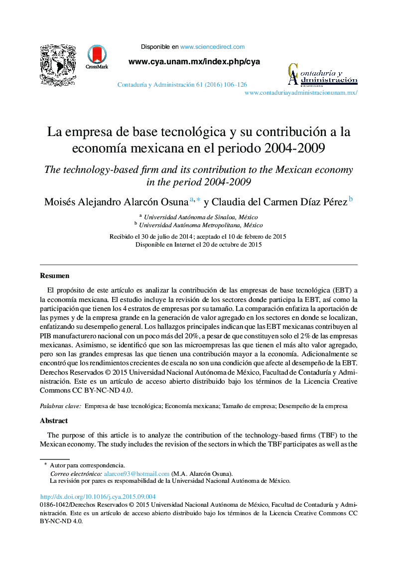 La empresa de base tecnológica y su contribución a la economía mexicana en el periodo 2004-2009 