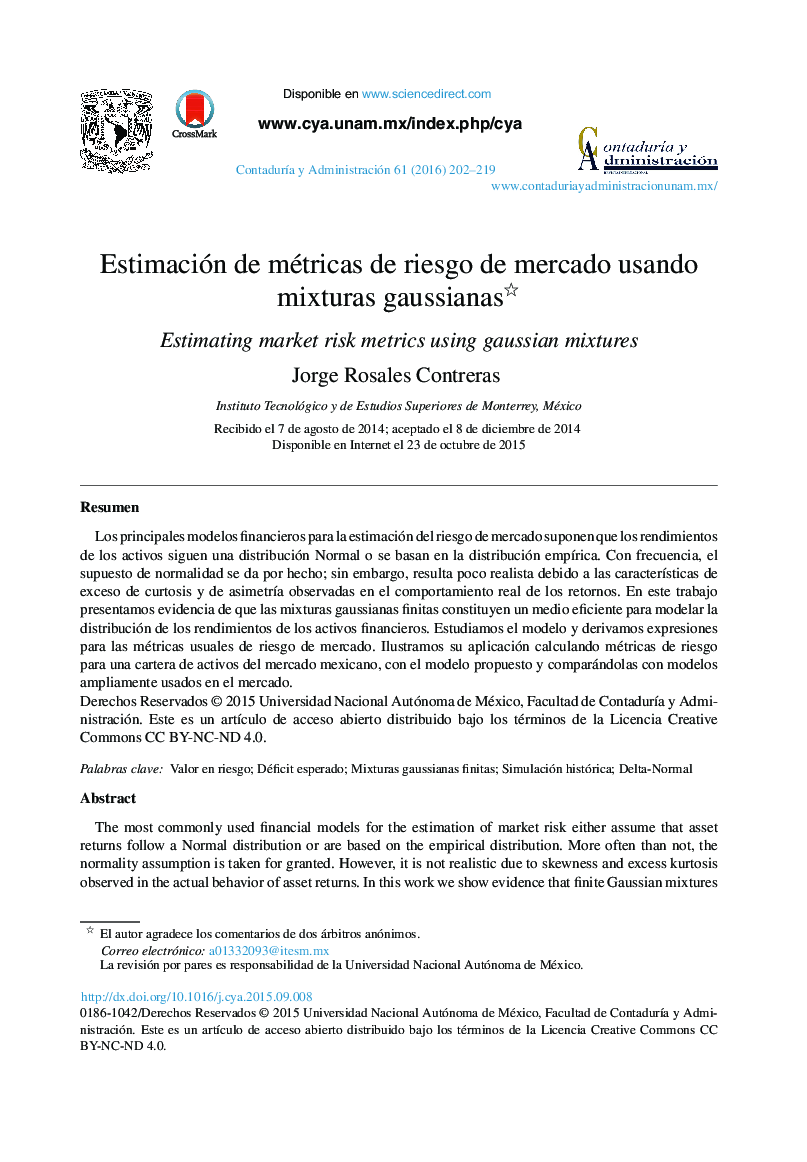 Estimación de métricas de riesgo de mercado usando mixturas gaussianas 