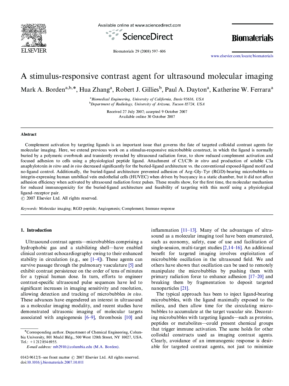 A stimulus-responsive contrast agent for ultrasound molecular imaging