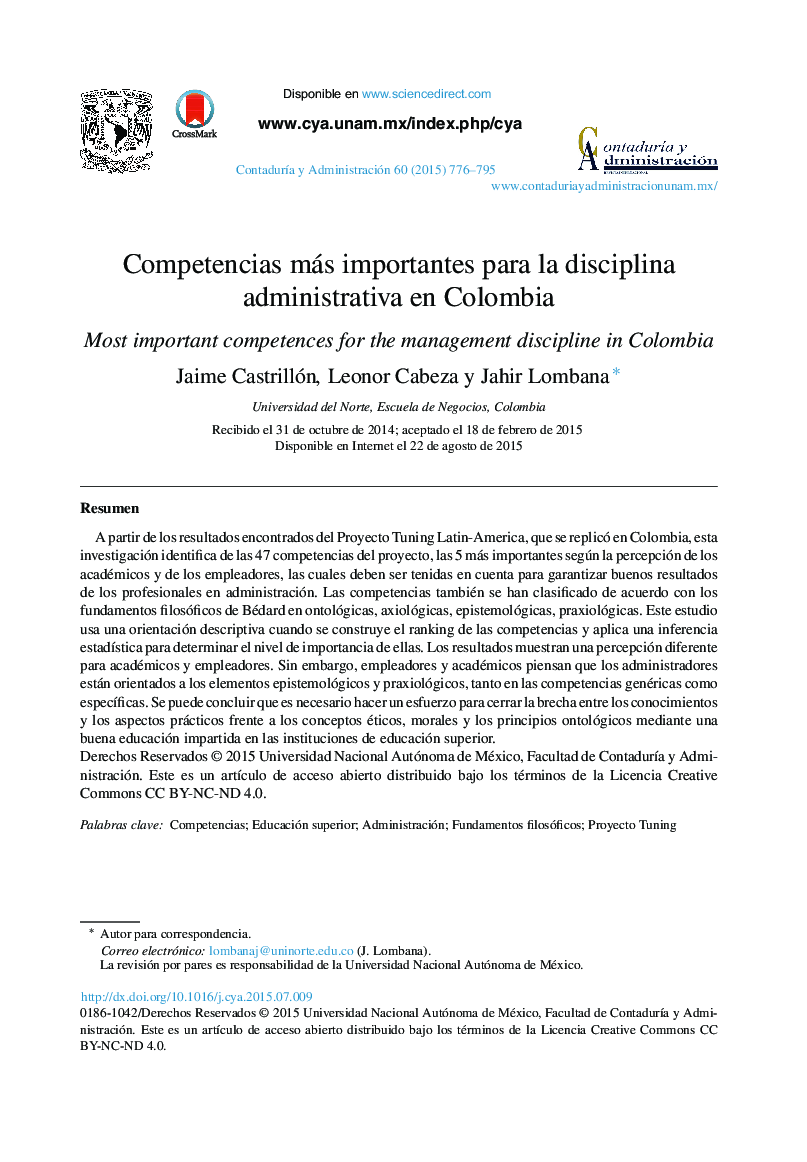 Competencias más importantes para la disciplina administrativa en Colombia 