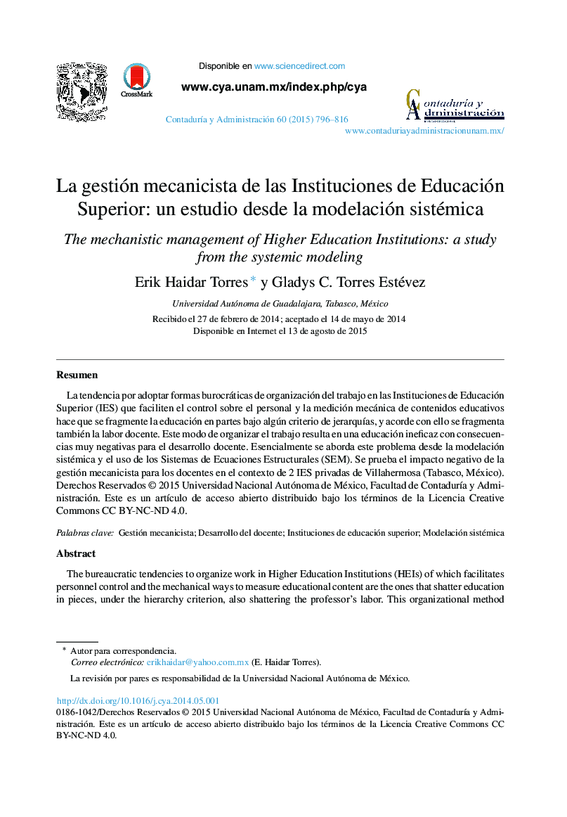 La gestión mecanicista de las Instituciones de Educación Superior: un estudio desde la modelación sistémica 
