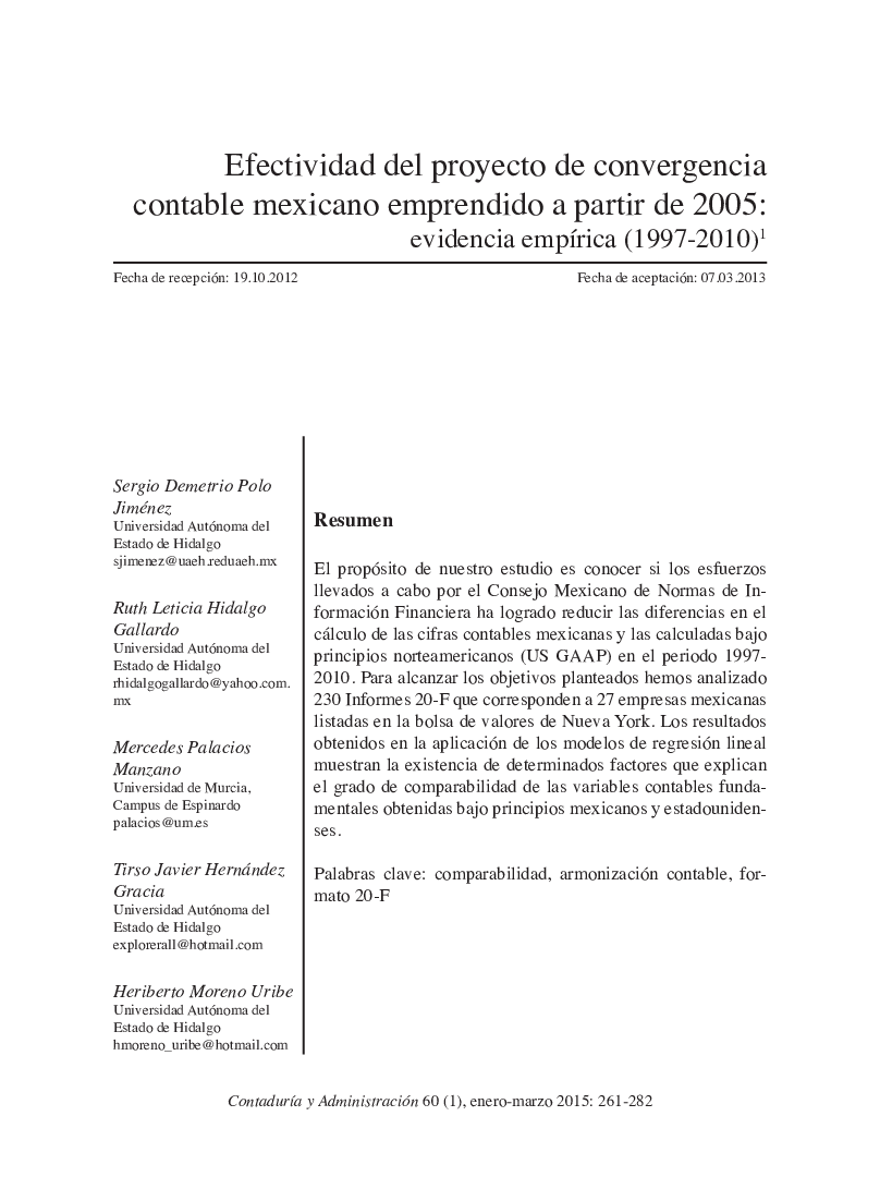 Efectividad del proyecto de convergencia contable mexicano emprendido a partir de 2005: evidencia empírica (1997-2010)1