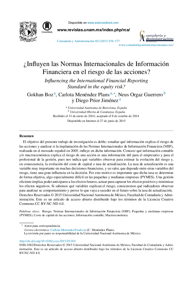 ¿Influyen las Normas Internacionales de Información Financiera en el riesgo de las acciones? 