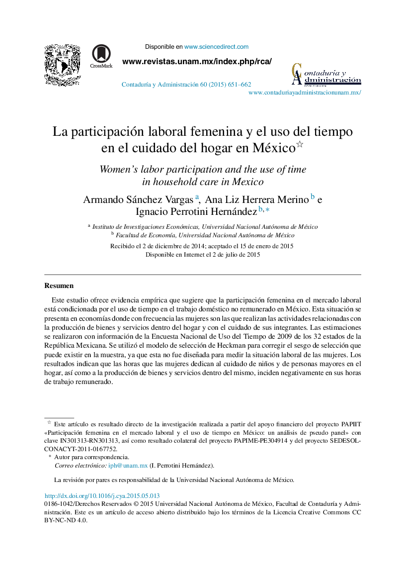 La participación laboral femenina y el uso del tiempo en el cuidado del hogar en México 