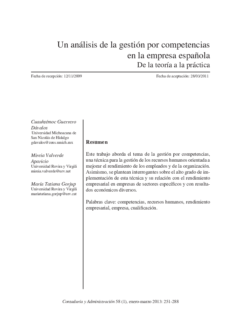 Un análisis de la gestión por competencias en la empresa española De la teoría a la práctica