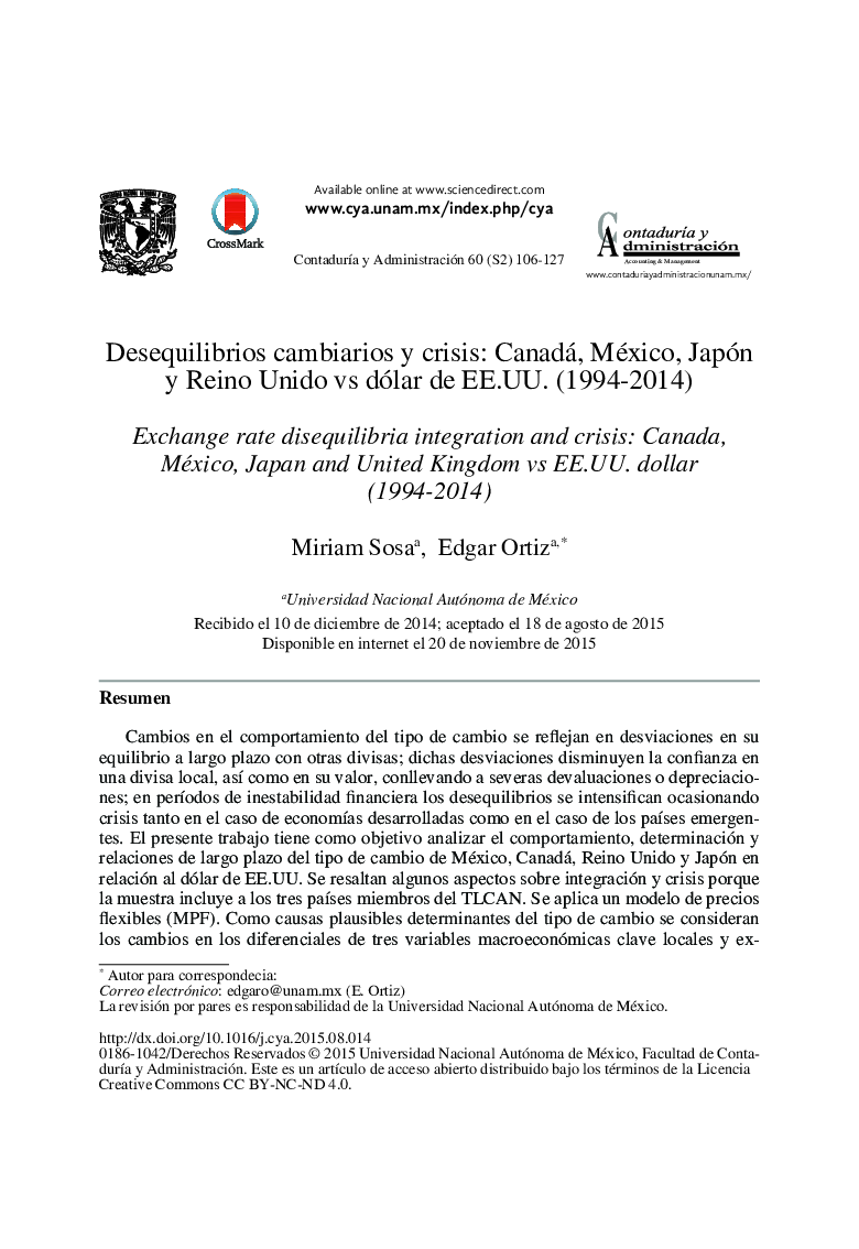 Desequilibrios cambiarios y crisis: Canadá, México, Japón y Reino Unido vs dólar de EE.UU. (1994-2014)