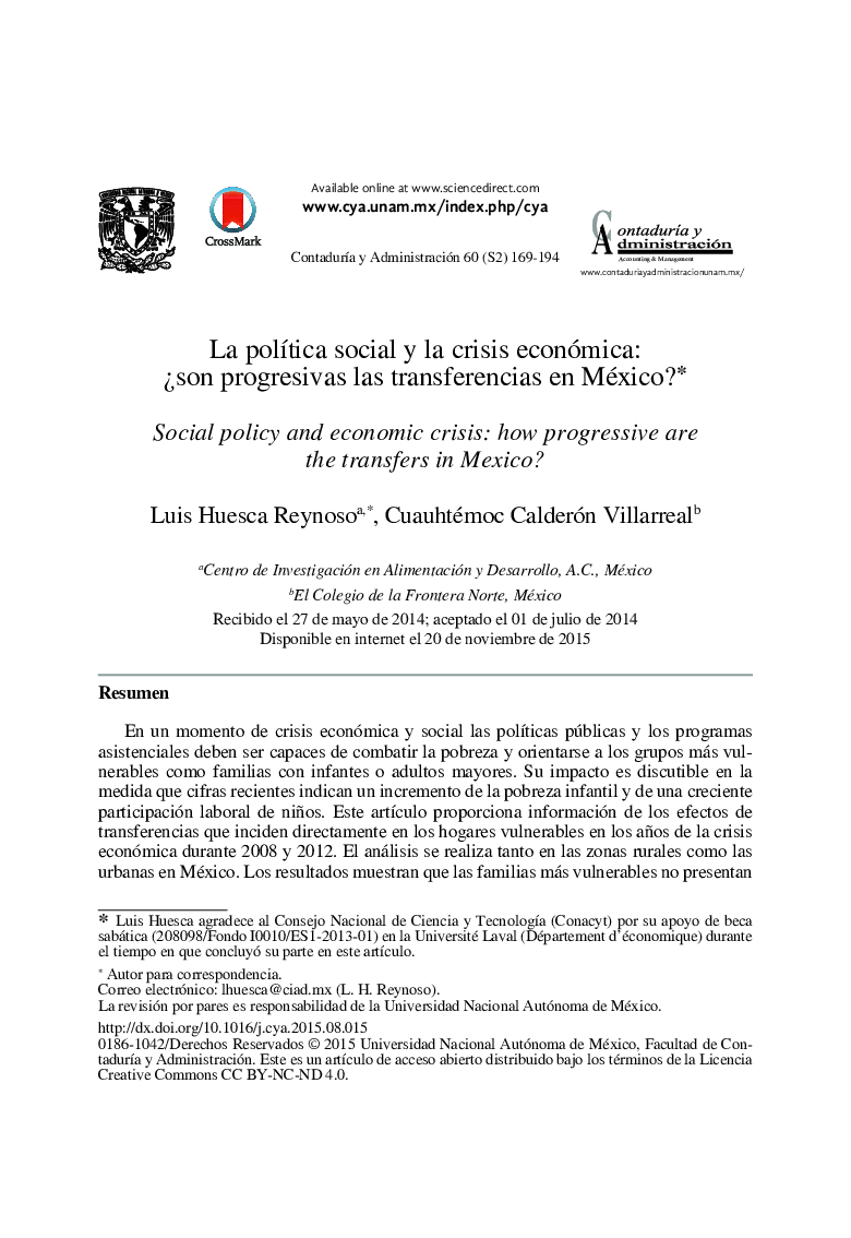 La política social y la crisis económica: ¿son progresivas las transferencias en México? 