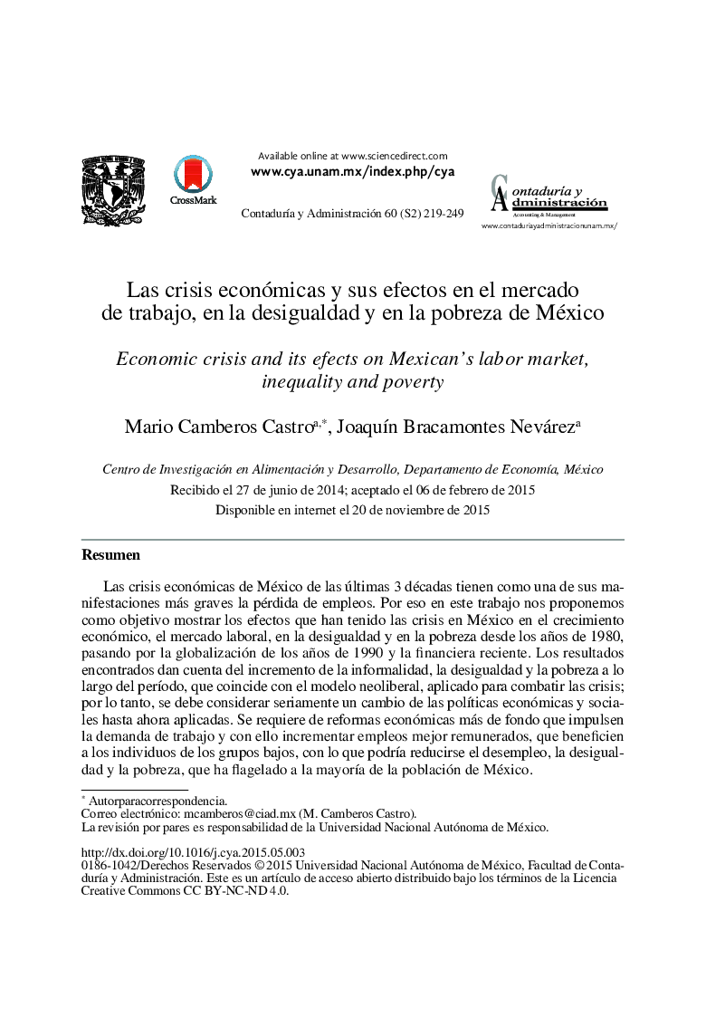 Las crisis económicas y sus efectos en el mercado de trabajo, en la desigualdad y en la pobreza de México 