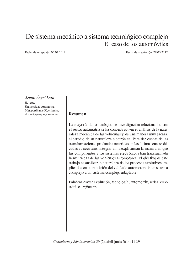De sistema mecánico a sistema tecnológico complejo El caso de los automóviles