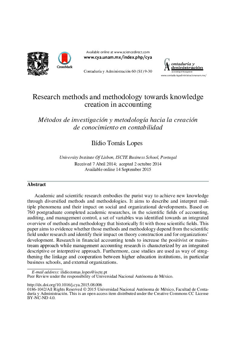 Research methods and methodology towards knowledge creation in accounting 