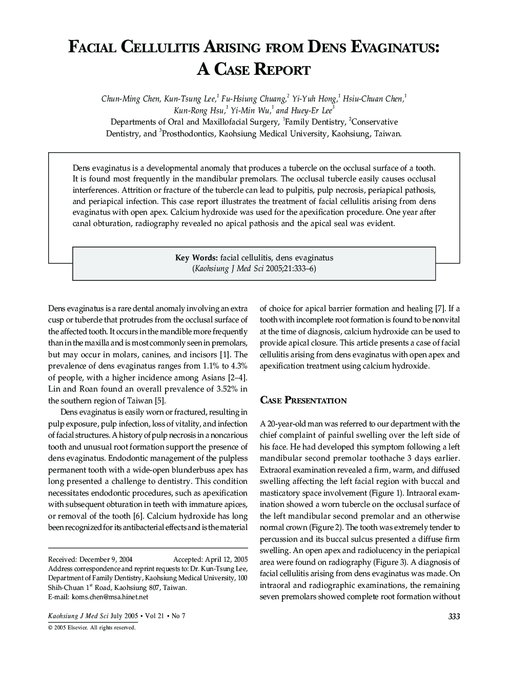 Facial Cellulitis Arising from Dens Evaginatus: A Case Report