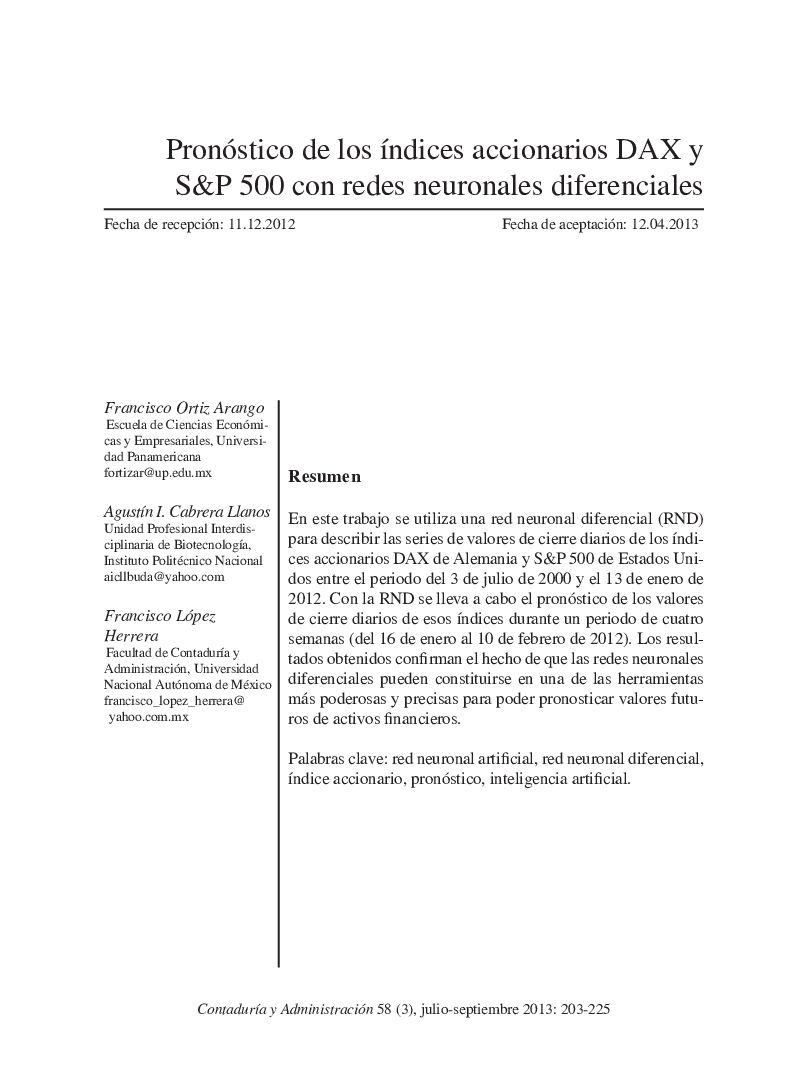 Pronóstico de los índices accionarios DAX y S&P 500 con redes neuronales diferenciales
