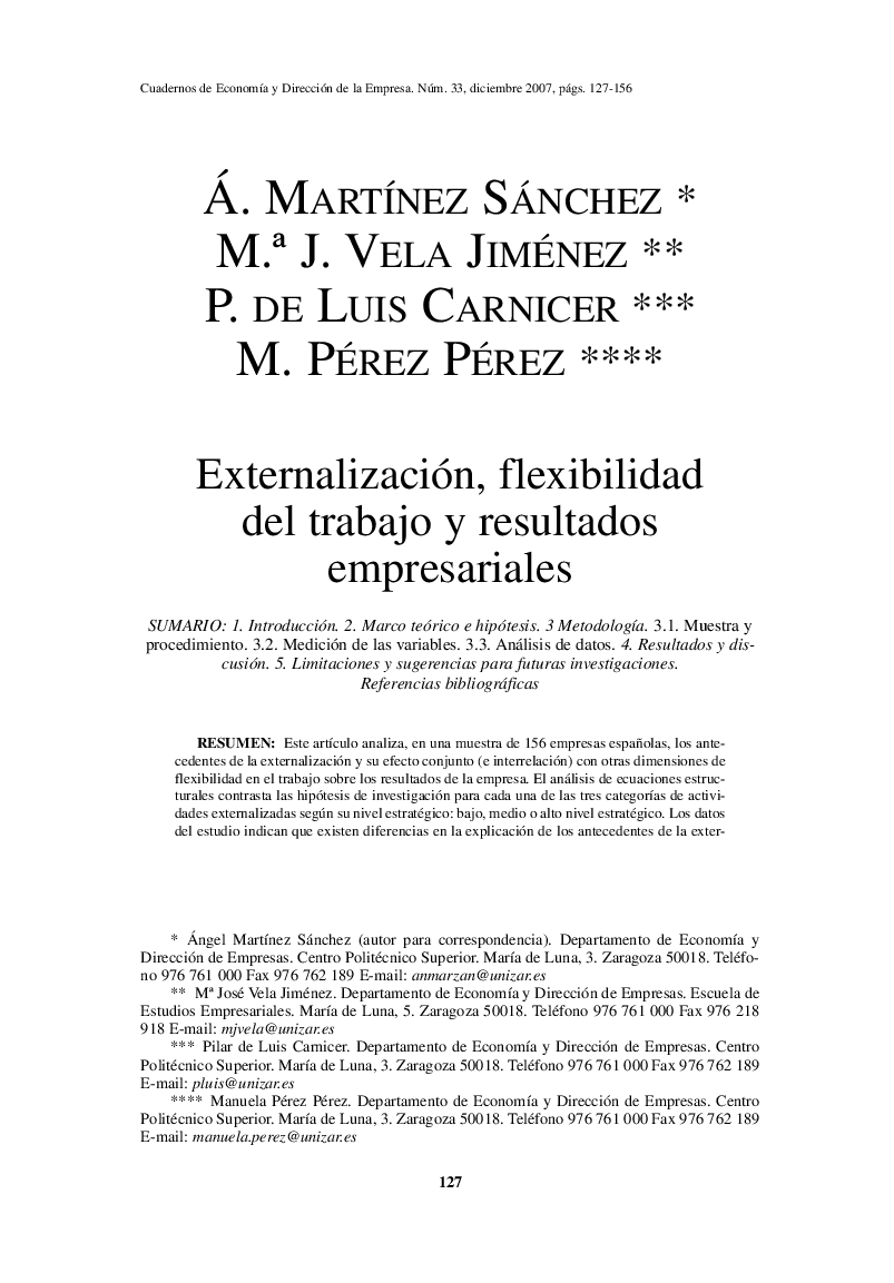 Externalización, flexibilidad del trabajo y resultados empresariales