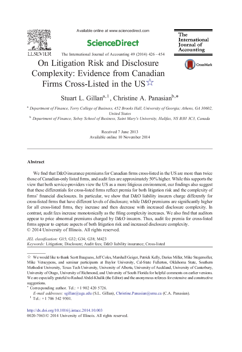 On Litigation Risk and Disclosure Complexity: Evidence from Canadian Firms Cross-Listed in the US 